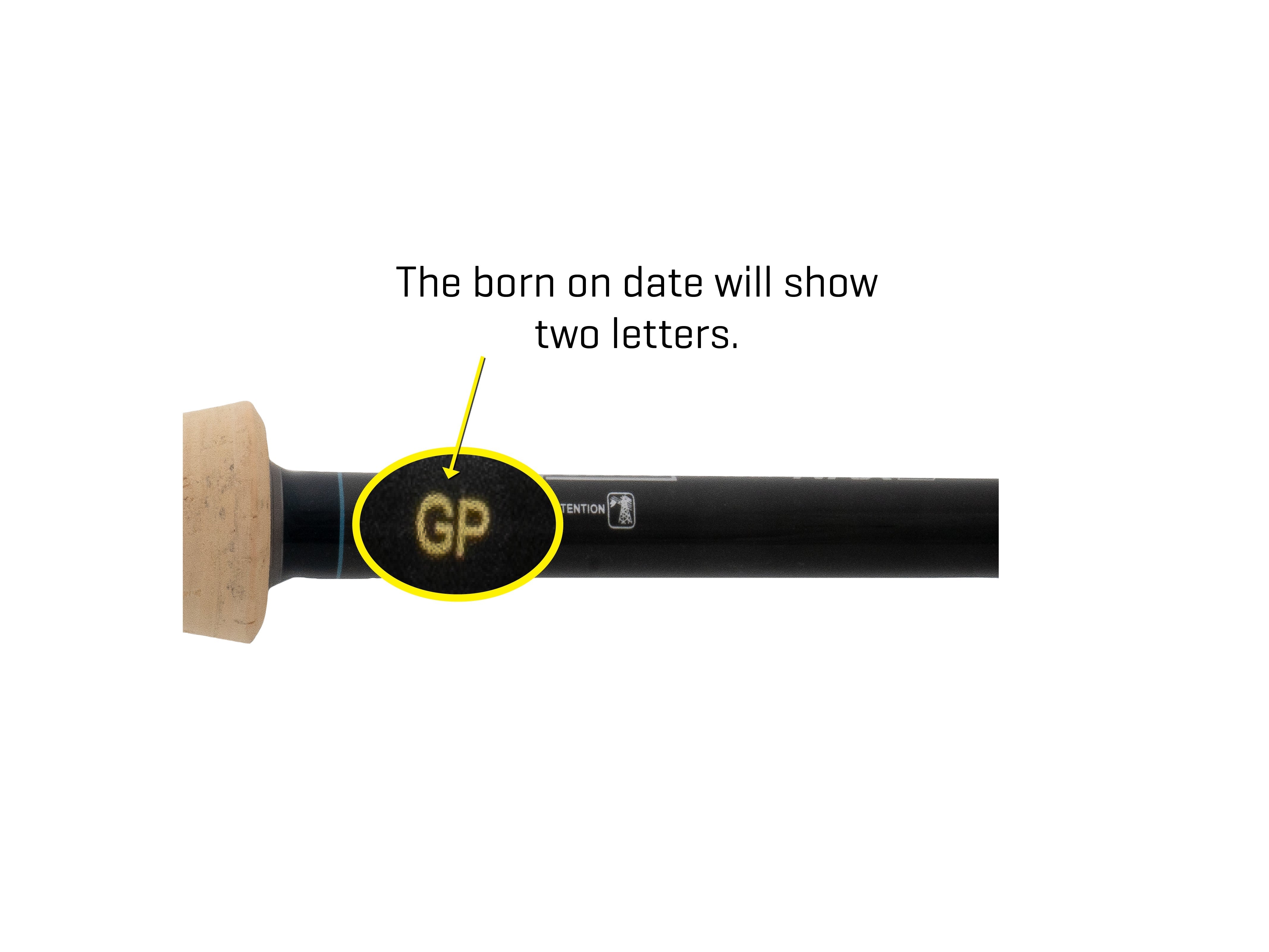 Image showing born on date 2 letter code on G.Loomis rod.