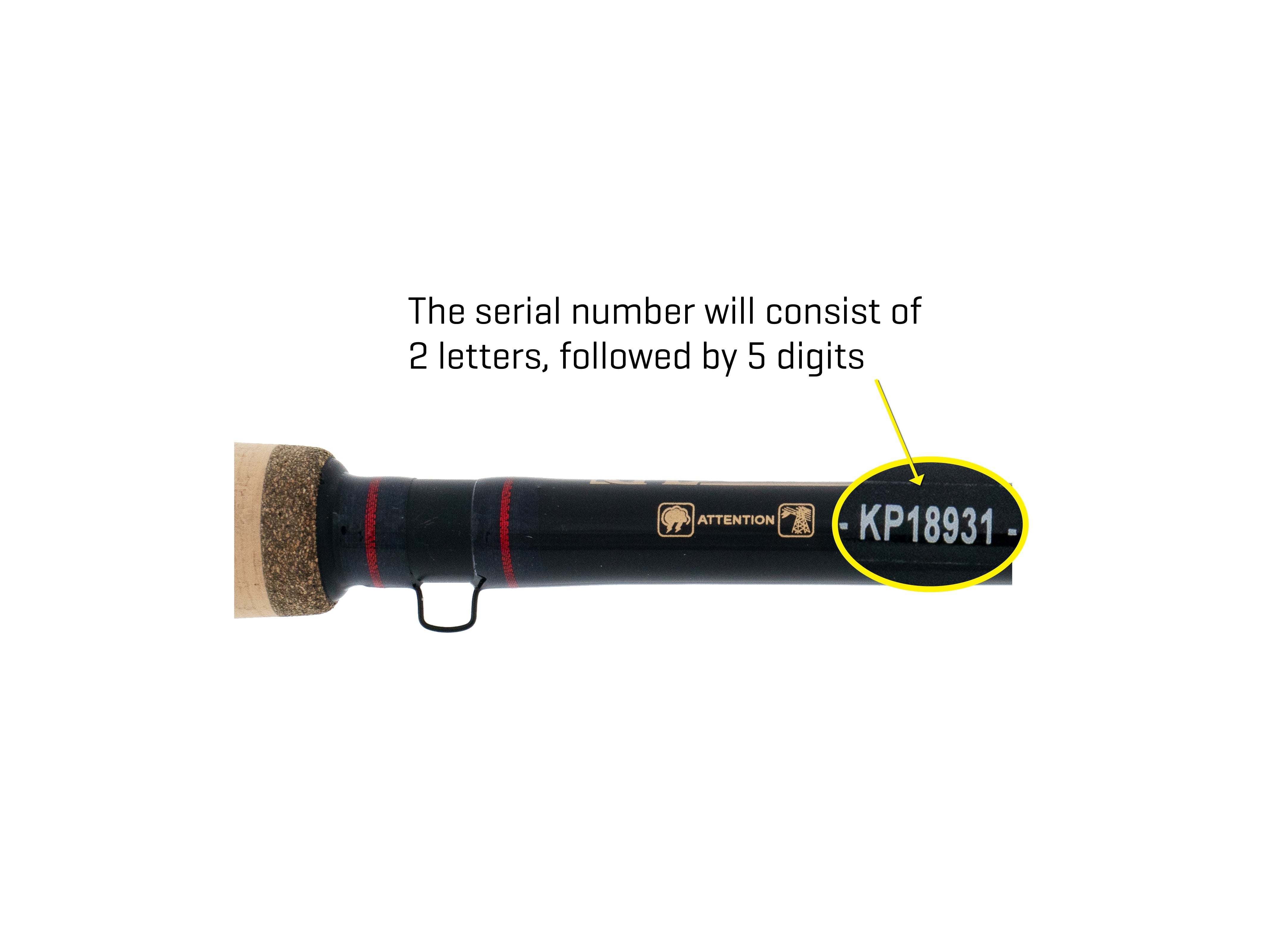 Image showing serial number on rod - 2 letters followed by 5 digits
